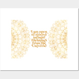 I am open to receive infinite Blessings from the Universe | I am affirmations | Alignment Quote | Spiritual Quote Posters and Art